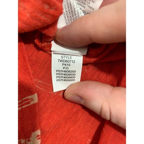 Lucky Brand XS Orange Blouse Top Geometric Tapestry Design Lace Window Shoulder - Picture 6 of 11